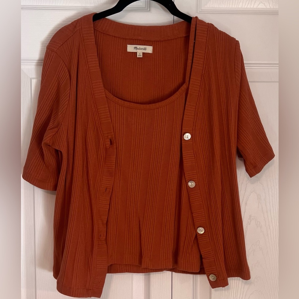Madewell Pointelle Cardigan & Cami Twin Set in Rust Orange